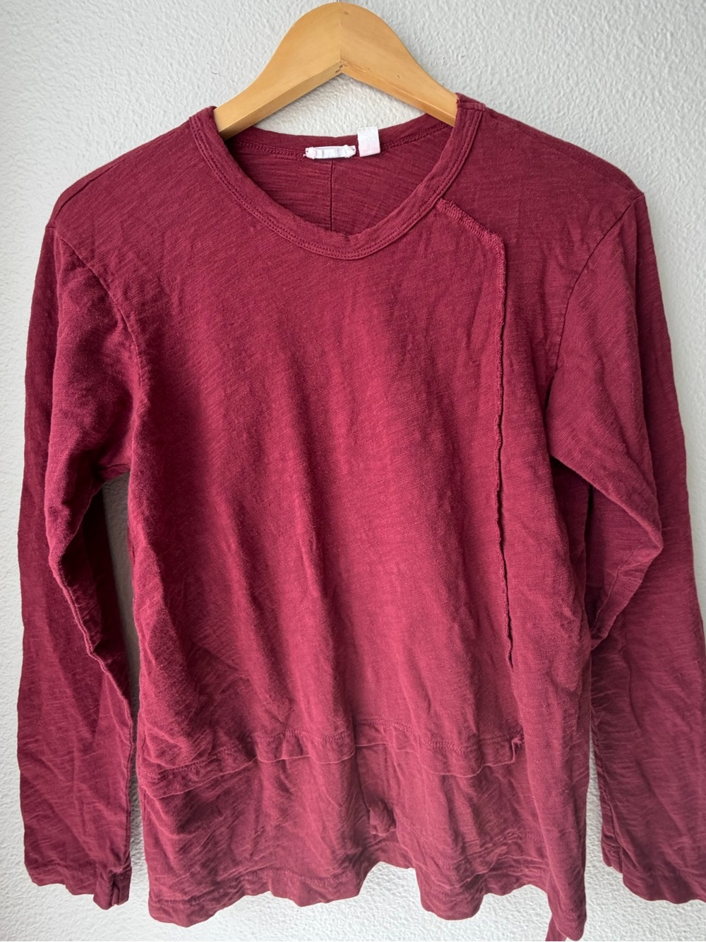 WILT Made in USA Burgundy Long Sleeve Mock Layering Tee Cotton XS Lagenlook Cozy